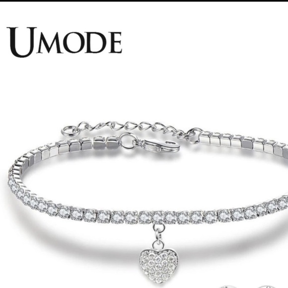 CZ tennis bracelet with heart charm - Picture 1 of 7